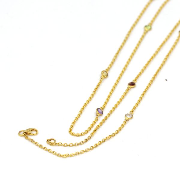 Collier "COLOR" 925er Silber vergoldet farbige Edelsteine 80 cm ES90024910 NEU