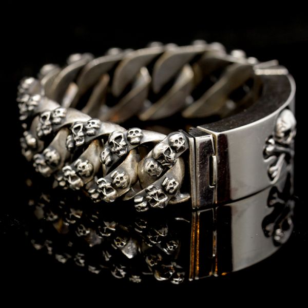 Armband Gliederarmband massiv "CROSSBONE SKULL" 925er Silber Buckle 18 x 180 mm NEU