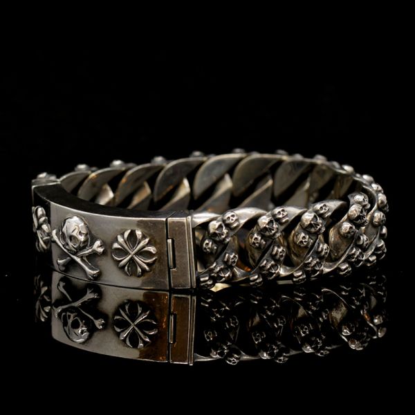 Armband Panzerarmband massiv "CROSSBONE SKULL" 925er Silber Buckle 18 x 210 mm NEU