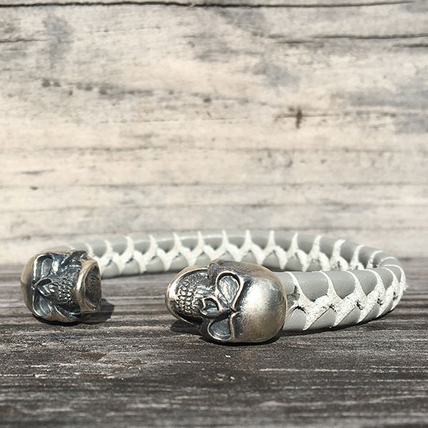 JJJ LA Armspange "SKULL" graues Leder 925er Silber 190 mm