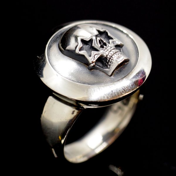 Ring Siegelring "STAR SKULL" 925er Silber Gr 60 NEU