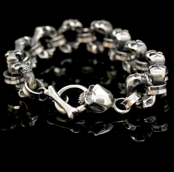 Armband Gliederarmband massiv "SKULLS" 925er Silber Knebelverschluss 16 x 220 mm NEU