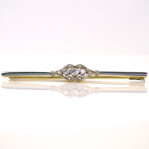 Antik Brosche 585er Gold mit Diamanten im Vollschliff und Rosen