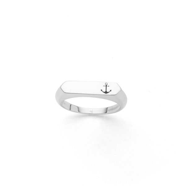 DUR Signet Ring "Anker" 925er Silber rhodiniert GR 58 R6017 NEU