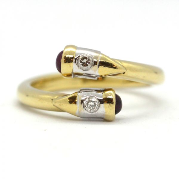 Diamant Rubin Ring 750er Gelbgold Rubin Carbochon 0,10 Ct Brillanten GR 56 (6027)