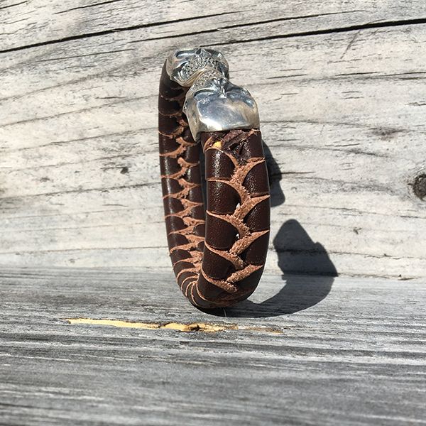 JJJ LA Leder Armspange "SKULL" kombiniert mit 925er Silber 190 mm braun