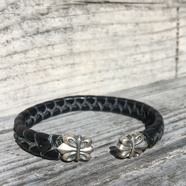 JJJ LA Leder Armspange "LILY" kombiniert mit 925er Silber 210 mm schwarz