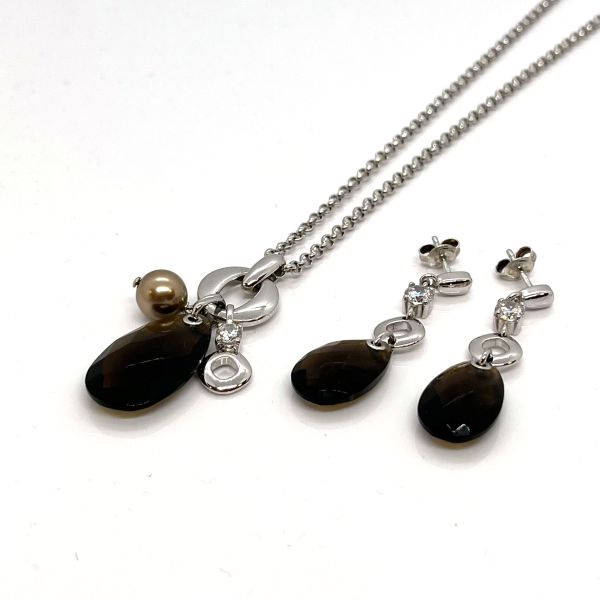 Fossil Schmuckset Halkette Rundanker + Ohrhänger 925er Silber 42 cm + 5 cm