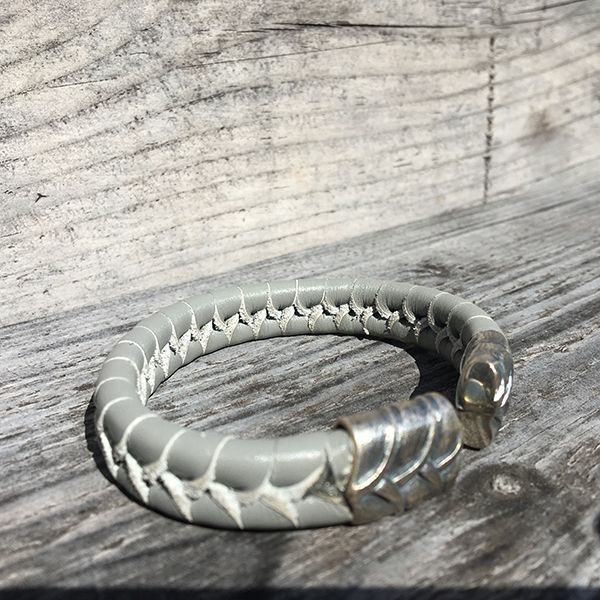 JJJ LA Armspange graues Leder 925er Silber 15 mm Breit, 210 mm Lang