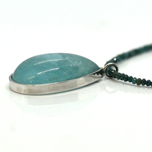 Diamant Kette mit großen Aquamarin in Tropfenform in 750er Weißgold (23202)