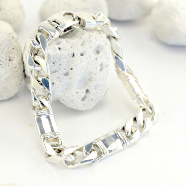 Silber Armband Panzer Armband Flachpanzer 925er Silber 180 mm