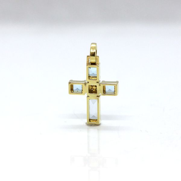 Kreuzanhänger mit Blautopas und Diamanten 585er Gelbgold (12812)
