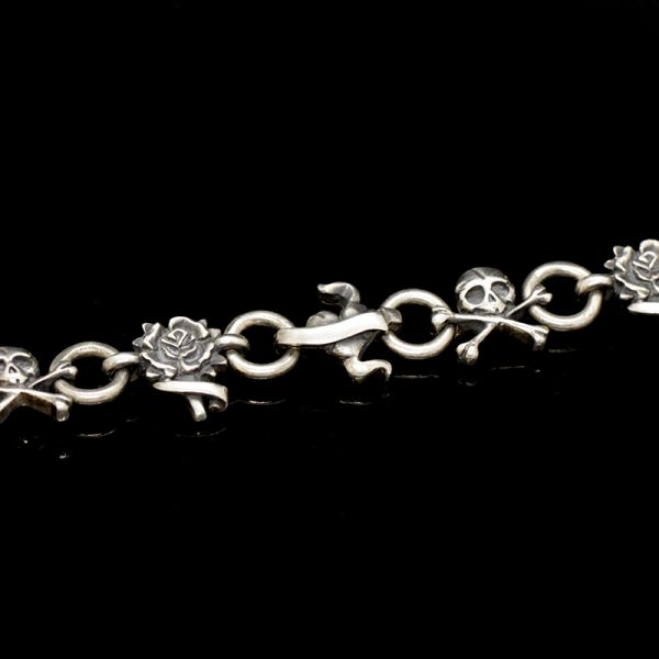 Armband Gliederarmband "SKULL / HEART / ROSES" 925er Silber 210 mm NEU