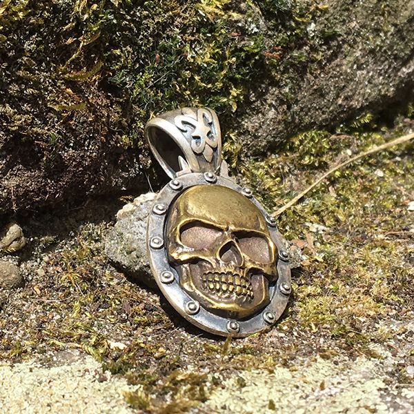JJJ LA Anhänger "SMALL SKULL BRONCE GOLD" 925er Silber kombiniert mit Bronze