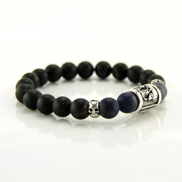JJJ LA Armband "Skull" 925er Silber blauer Labradorit Onyx 205 mm