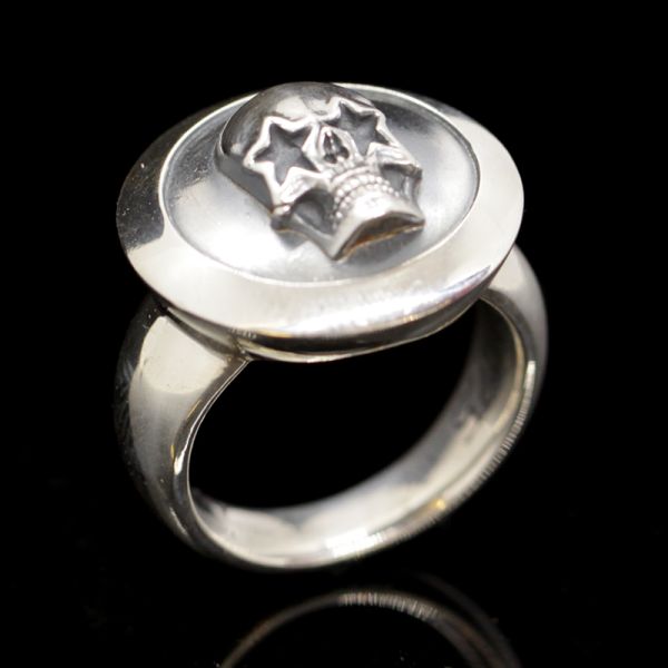 Ring Siegelring "STAR SKULL" 925er Silber Gr 70 NEU