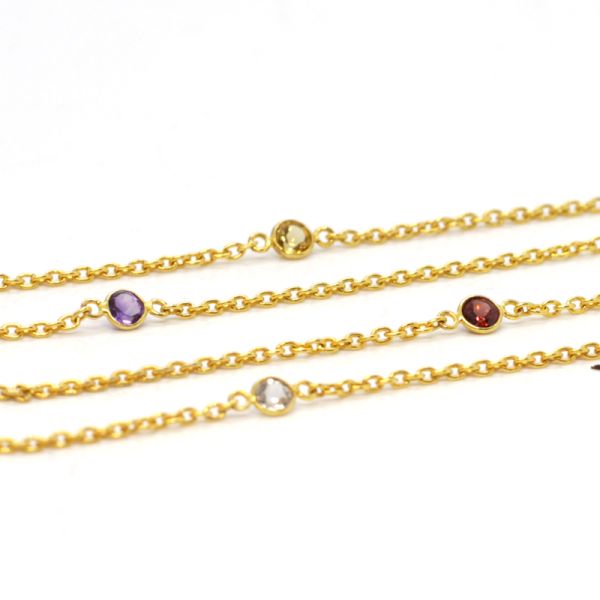 Collier "COLOR" 925er Silber vergoldet farbige Edelsteine 80 cm ES90024910 NEU