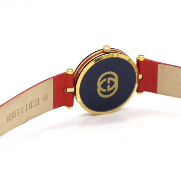 GUCCI Damen Armbanduhr Quarz IP Gold emailliert Blau Rot (11371)
