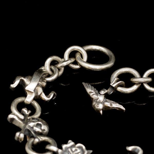 Armband Gliederarmband "SKULL / HEART / ROSES" 925er Silber 210 mm NEU