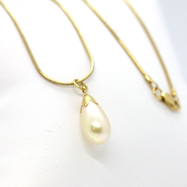 Perl Collier Schlangenkette mit Anhänger 585er Gelbgold 44 cm (6550)