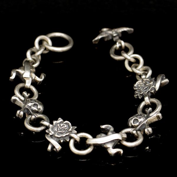Armband Gliederarmband "SKULL / HEART / ROSES" 925er Silber 190 mm NEU