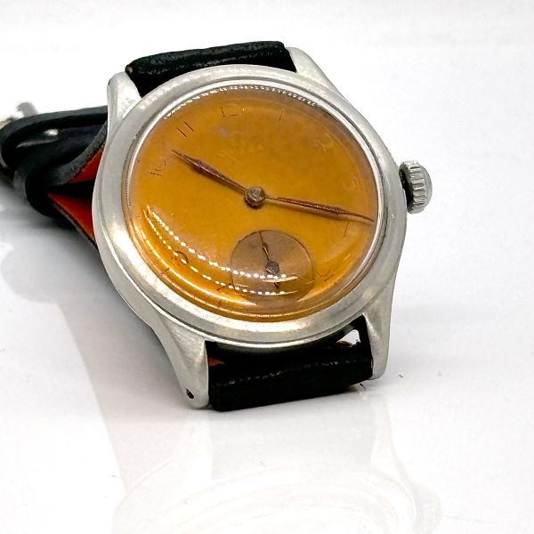 Omega Vintage Armbanduhr Handaufzug Edelstahl am Lederband Modele + Depose ca.1940 (26215)