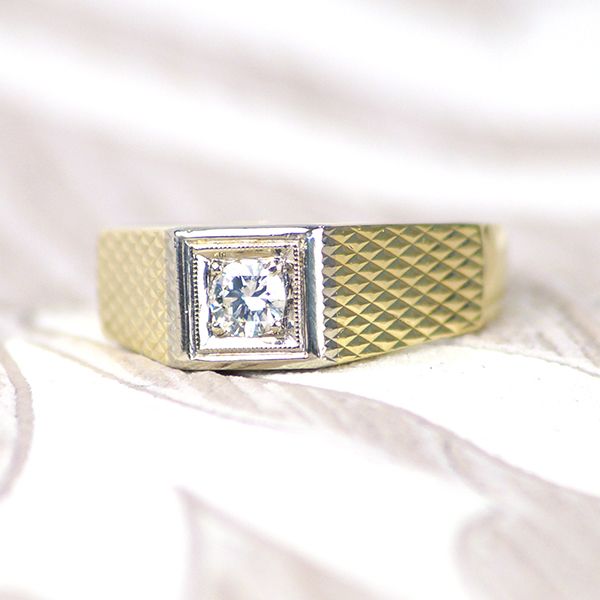 Gelbgold/ Weißgold 585er Herren Solitärring mit 0,25Ct Diamant im Brillantschliff