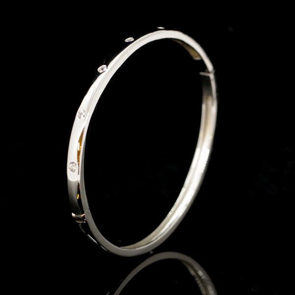 Armreif 925er Silber rhodiniert Breite 4 mm Zirkonia 51 x 61 cm NEU