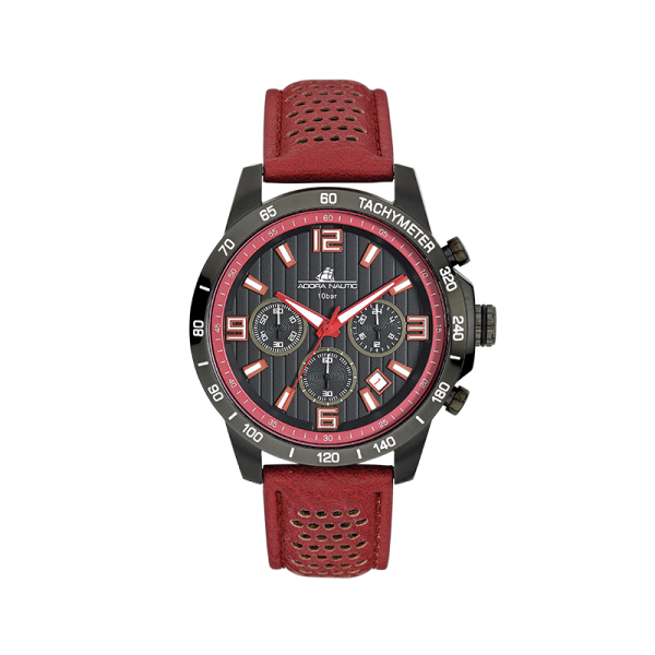 Adora Nautic Herren Chrono IP Black rot Kunstleder AN2217 NEU