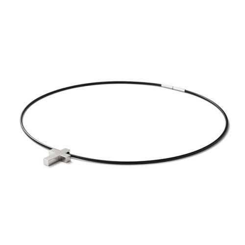monomania Kreuz Collier "Pure" Edelstahl Kautschukreif 42 cm NEU