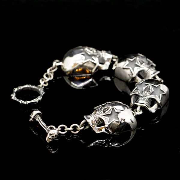 Armband Gliederarmband massiv "STARSKULLS" 925er Silber Knebelverschluss 24 x 250 mm NEU