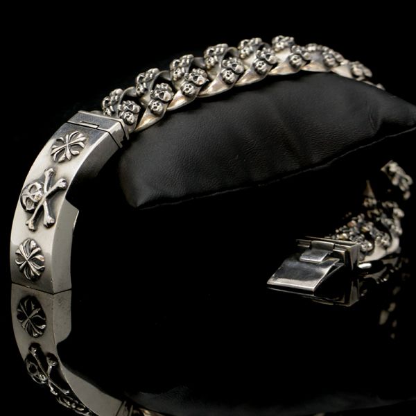 Armband Panzerarmband massiv "CROSSBONE SKULL" 925er Silber Buckle 18 x 210 mm NEU