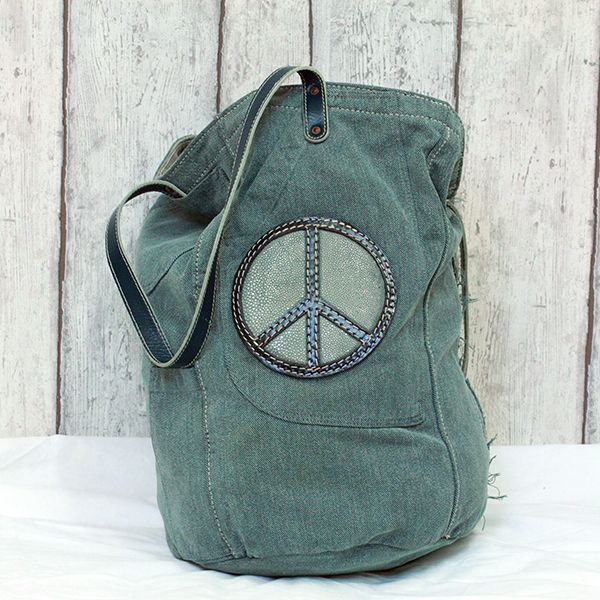 JJJ LA Handtasche Schultertasche "PEACE" kombination aus Leder & Jeans
