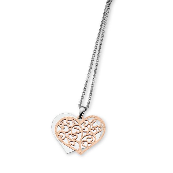 Collier "Herz" Edelstahl diamantiert IP rosé 45+5 cm ST-00044C NEU