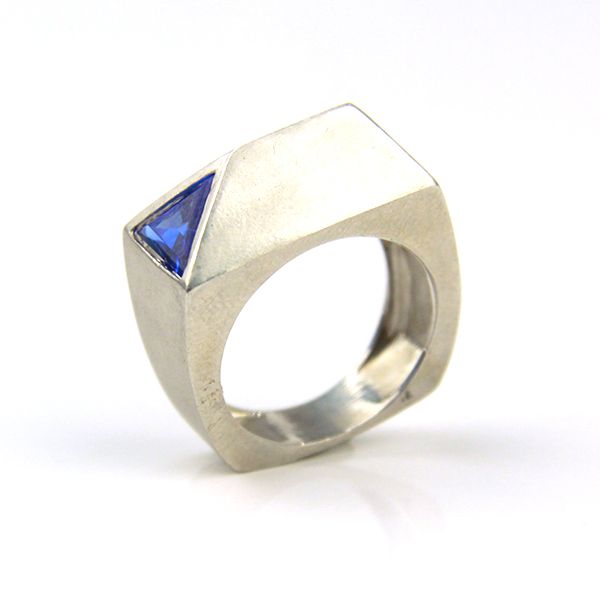 Damen Ring Phantasie Form synthetischer Saphir 925er Silber GR 55 (248)