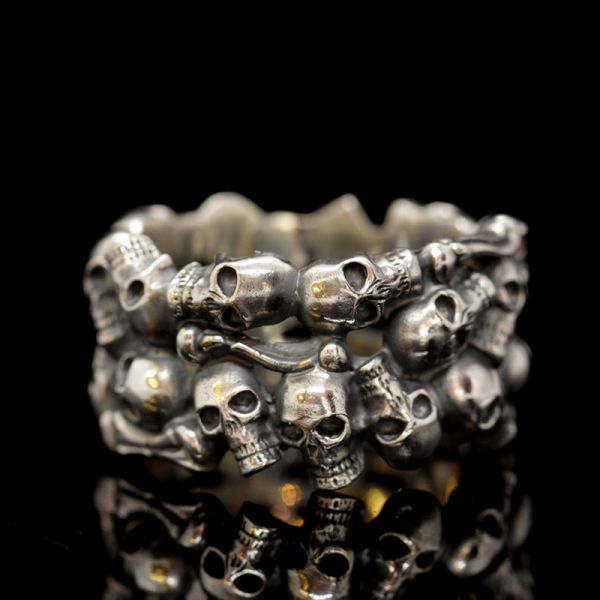 Ring "SKULLS" 925er Silber 14 mm Breit Gr 66 NEU