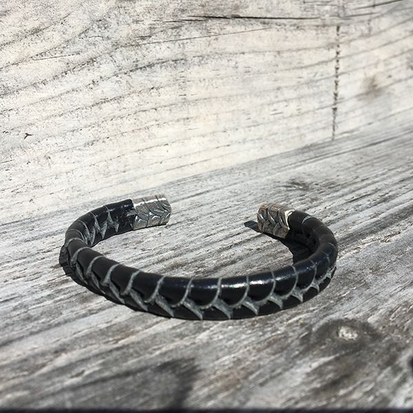 JJJ LA Armspange schwarzes Leder 925er Silber 10 mm Breit, 180 mm Lang