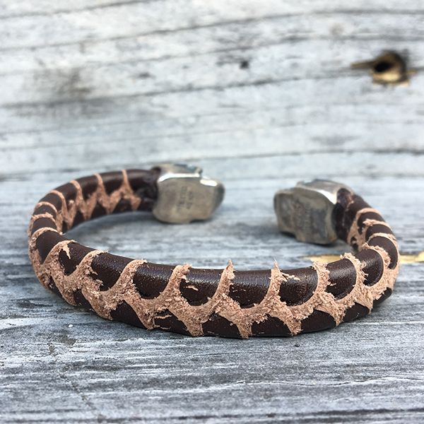 JJJ LA Armspange "SKULL" braunes Leder 925er Silber