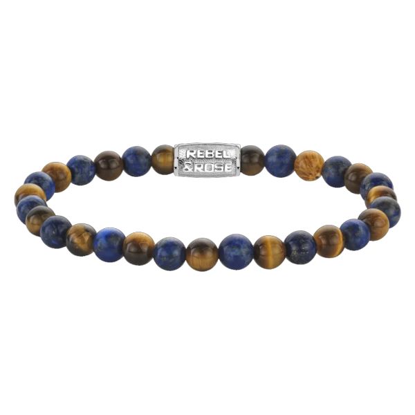 Rebel & Rose Armband "Mix Tiger Lapis" 6 mm RR-60133-S-L 19 cm NEU
