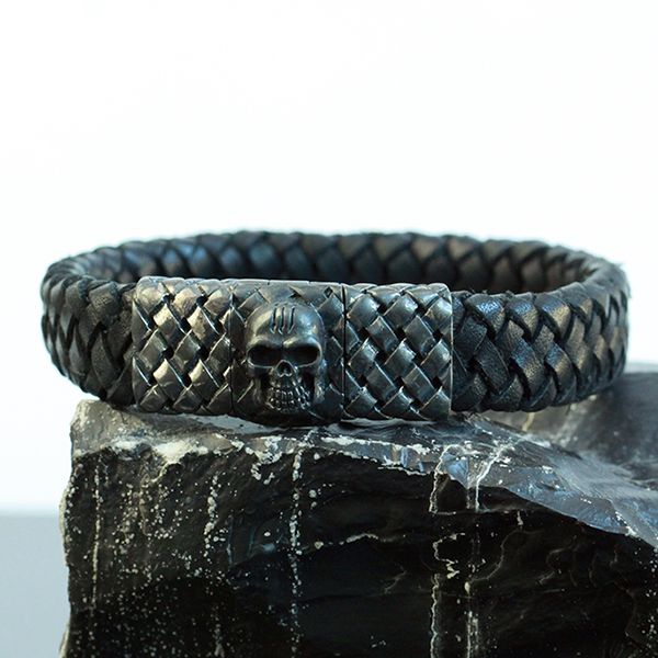 JJJ LA Leder Armband "SKULL" 925er Silber Magnetschließe 200 mm