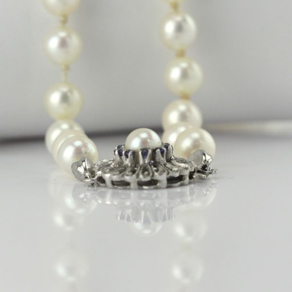 Perlenkette Akoya 750er Weißgold Saphir Schließe Perl-Ø 6,5 mm (8738)