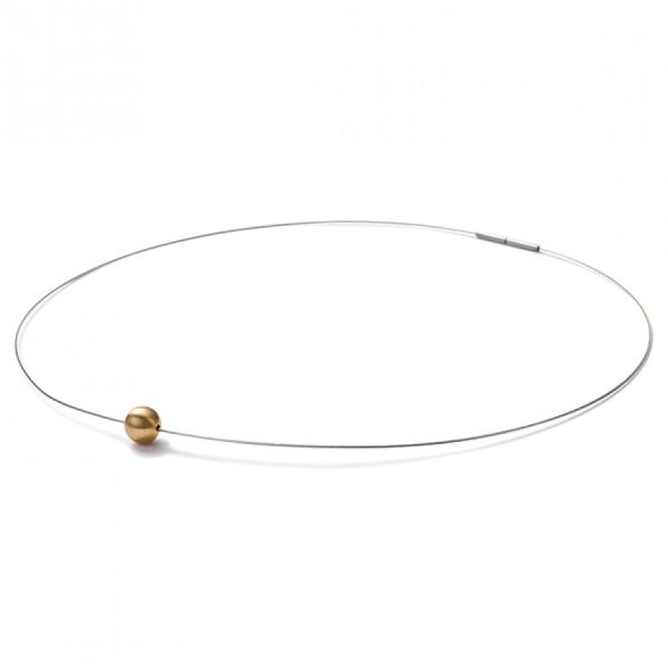 monomania Goldkugel-Collier, Edelstahl & Gold 750er/18K, 1 Strang, rund 1,3 mm Durchmesser