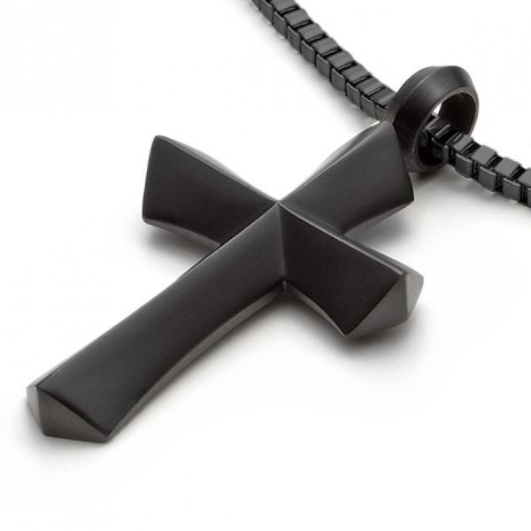 monomania Kreuzanhänger an Veniziankette Edelstahl schwarz PVD beschichtet NEU