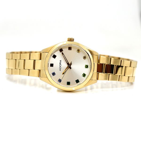 Adora Damen Armbanduhr Rainbow Indexe Edelstahl IP Gold 5 Bar AT5598 NEU