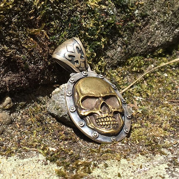 JJJ LA Anhänger "SMALL SKULL BRONCE GOLD" 925er Silber kombiniert mit Bronze