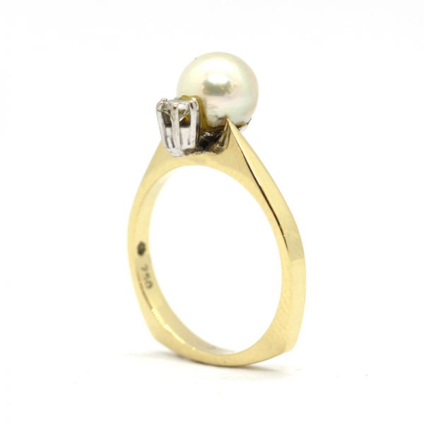 Perl Diamant Ring 750er Gelbgold 0,20 Ct Diamant im Brillantschliff GR 55 (6027)