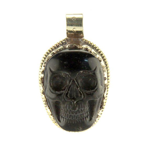 SKULL Anhänger handgefertigt Onyx versilbert NEU