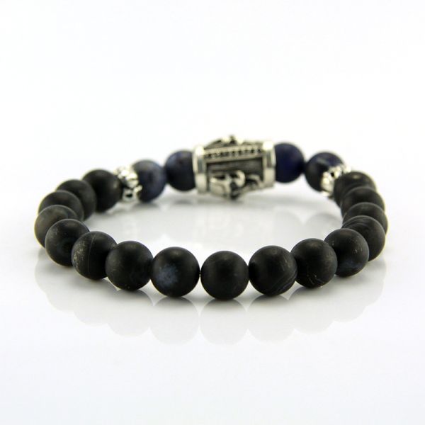 JJJ LA Armband "Skull" 925er Silber blauer Labradorit Onyx 205 mm