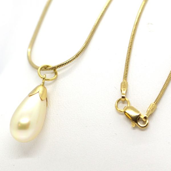 Perl Collier Schlangenkette mit Anhänger 585er Gelbgold 44 cm (6550)