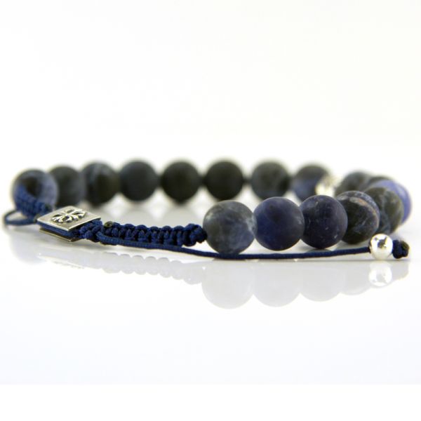 JJJ LA Shamballa Armband "Skull" 925er Silber blauer Labradorit 195 mm